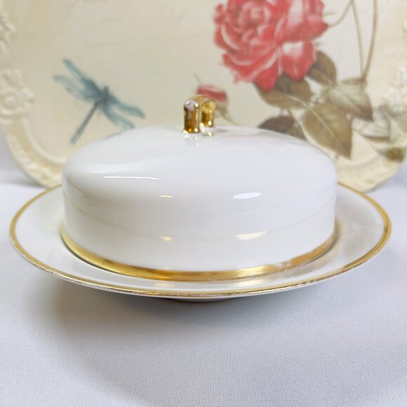 Antique Czech Porcelain Vintage Butter Dish Bohemia Devon 18K Early 20th Century - Picture 3 of 13